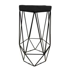 Banqueta Hexagonal Aramado Preto Suede Preto