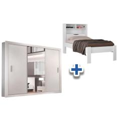 Cama Solteiro Invicta + Pérola Polar + Guarda Roupa Veneza Luxo Branco