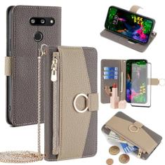 Asuwish Capa de telefone para LG G8 ThinQ capa carteira com protetor de tela e espelho couro PU capa flip anel suporte cartão alça transversal celular LGG8 Thin Q G 8 LG8 G8thinq LGG8thinq 8G mulheres