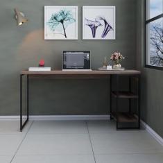 Escrivaninha com Estante Baixa Estilo Industrial 150cm com 02 Prateleiras Dynamica Yescasa Nogal/Est.Preta