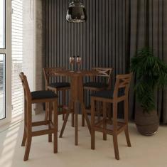 Kit Bar Bistrô Mesa Retrô 4 Banquetas Alta X Madri Madeira Maciça Pinh