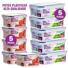 Kit com 10 potes plásticos herméticos alta qualidade click fresh