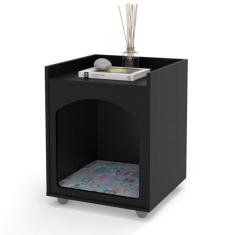 Mesa de Cabeceira Com Casinha Pet de Cachorro e Gato Preto Fosco - Ofe
