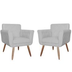 Kit 02 Poltronas Decorativas Isabela em Tressê Pés Palito Suede Branco