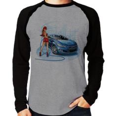 Camiseta Raglan Lava Jato Garota Manga Longa - Foca na Moda, Cinza, Pr