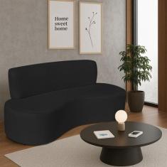 Sofá Curvo 3 Lugares Amsterdã 200cm Bouclé - Amarena Móveis, Preto