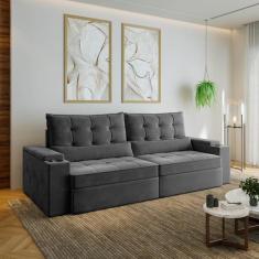 Sofá Retrátil Reclinável 4 Lugares 270cm Porta Copos e USB Embaúba Ext