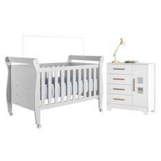 Quarto de Bebê com Berço Mini Cama 100% Mdf Slim e Cômoda 4 Gavetas 1 