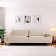 Sofá 2 Lugares 180cm Break Estilo Moderno Linho Pés em Madeira Maciça Bege