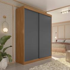 Guarda-roupa Solteiro 2 Portas de Correr 2 Gavetas Peônia Yescasa Amêndola/Grafito Prime TX