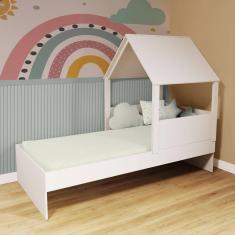 Cama Casinha com Telhado Branco Megamobilia