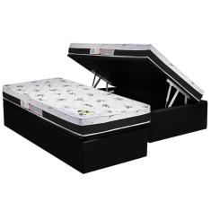 Cama Box Baú Solteiro: Colchão Ortopédico Luckspuma D33 / AG65 Aspen 50 Pró Saúde + Base CRC Suede Black(88x188)