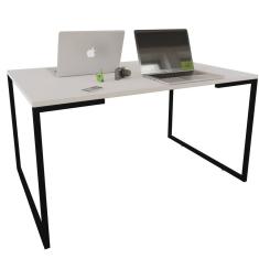 Mesa Escrivaninha Adele 90cm Tampo Branco Base Preto - Montanaris Decor