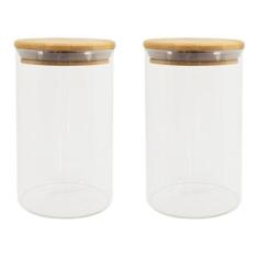 Pote Hermético Para Alimento Tampa Bambu Kit 2 Peças 1100Ml - Oikos