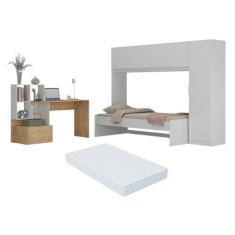 Conjunto Quarto Cama Solteiro com Colchão/Guarda-Roupas/Escrivaninha M