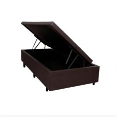 Cama Box Baú Solteiro Linhão Marrom Com Pistão A Gás - Estrutura Reforçada - Suíte Imperial