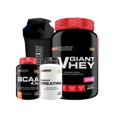 KIT Giant Whey 900g +  Creatina 100g + BCAA 100g + Coqueteleira - Bodybuilders-Unissex