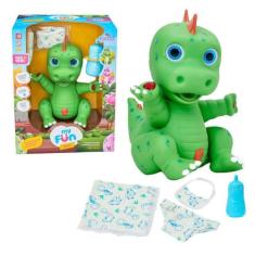 Boneco Dinossauro F Xixi Verde+Mamadeira Fralda E Babador - Adijomar B
