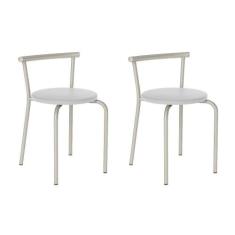 Conjunto 2 Banquetas 105 Tubo Prata Napa Branca Carraro - MÓVEIS CARRA