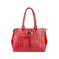 Bolsa de couro croco grande com divisórias Toffee