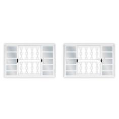 Kit com 2 Janelas de Aço de Correr 100x150cm 4 Folhas com Grade Minas Sul Mgm Branco