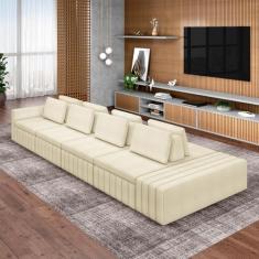 Sofá Ilha com Encosto e Almofadas Móveis Olimpo 505cm Modulado Bouclê Off White G45 - Gran Belo