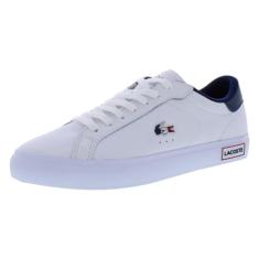Lacoste Tênis masculino Powercourt, Branco/azul marinho/vermelho, 41