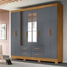 Guarda Roupa Casal 8 portas espelho 4 gavetas San Lorenzo Plus - Moval