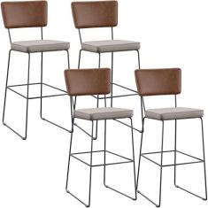 Kit 04 Banqueta Alta Cozinha Sala Jantar Fixa Allana L02 Sintético Mar