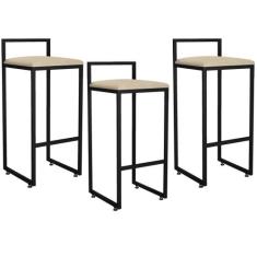 Kit 03 Banquetas Altas Para Cozinha Sala de Jantar Hanna L02 Preto Sue