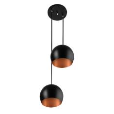 Lustre Pendente Aluminio Bola Duplo 15cm Preto/Cobre - MARRYLUZ