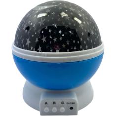 Luminaria Abajur Globo Luz Quarto Criança Projeçao Giratorio Estrelas Festa AZUL