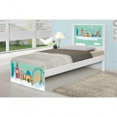 Cama Solteiro Adesivada Mundo Viagens Com Colchão