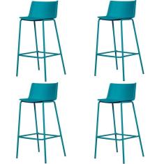 Kit 4 Banquetas Ipanema Média Fratini 86,50 Cm (altura) Em Polipropileno Base Em Aço Azul Sonho Distante