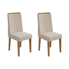 Cadeira Sala de Jantar Exclusive Kit 2 Un Rovere/Amêndoa/Linho Rinzai Bege - Lopas