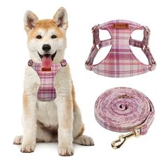 CHEDE Arnês para cães com padrão simples sem puxão - Peitoral para cães leve e macio, conjunto de coleira e coleira para cães pequenos ajustáveis, com guia para cães, adequado para filhotes de cachorro pequeno e médio