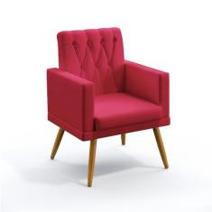 Poltrona Vega Com Rodapé E Botões Capitonê Sued Vermelho Aradecor