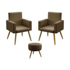 Kit 2 Poltronas Decorativas Nina Com Puff Solar Para Sala de Estar Sue