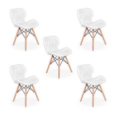 Kit 05 Cadeiras Charles Eames Eiffel Slim Wood Estofada - Branca - Mag