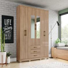 Guarda-Roupa Solteiro Caju 6 Portas 3 Gavetas com Espelho Jequitibá - 