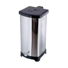 Lixeira Quadrada Inox Com Pedal Esfera - Tampa Plástica 25L - Aldinox