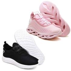 Tênis Feminino Esportivo Caminhada 2 Pares Modelos Diferentes Rosa/Pre