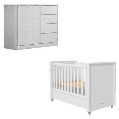 Berço Americano Tutto New E Cômoda Infantil Eloá Branco Acetinado - Ph