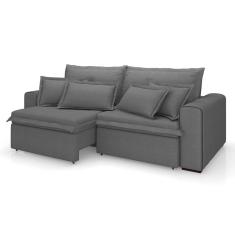 Sofá 3 Lugares Retrátil e Reclinável Cannes Linho Bouclé Grafite 220 cm