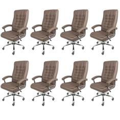 Kit 8 Cadeiras para Escritorio Presidente com Mola Ensacada Estofada em Sintético Oslo 3321 Café