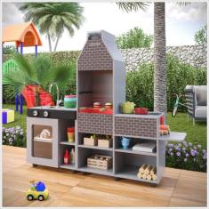 Cozinha Churrasqueira Infantil Mini Chefe Com Fogão e Led Cinza Oferta