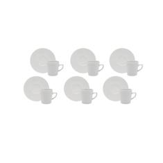 Estojo com 6 xícaras de café com pires. Modelo redondo com relevo aspen. Branca. Fabricado pela porcelana schmidt.
