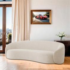 Sofá Curvo Orgânico Sala Recepção 3 Lugares Alemanha 180cm Linho Bege 