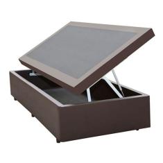 Cama Box baú solteiro corino marrom com pistao a gás