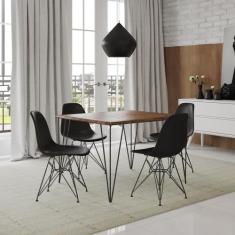 Mesa Sala de Jantar Industrial Clips Quadrada Amêndoa 90 com 4 Cadeira